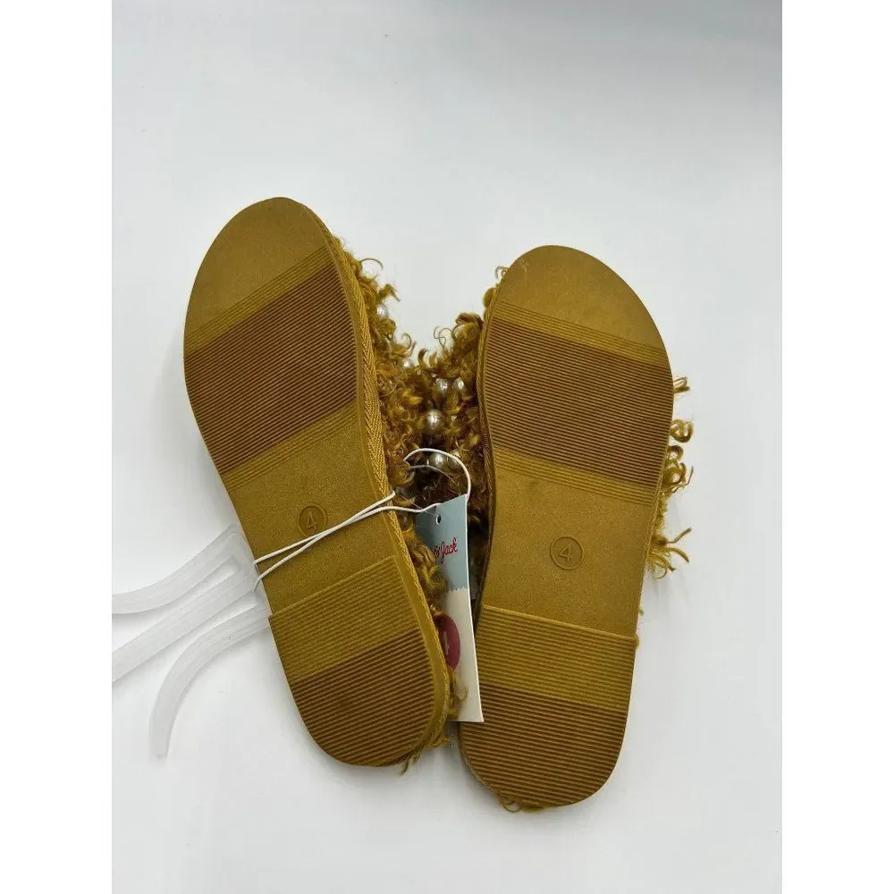 Cat Jack Toddler Girls‎ Fuzzy Slippers Pearls Mustard Yellow Size 4 NWT